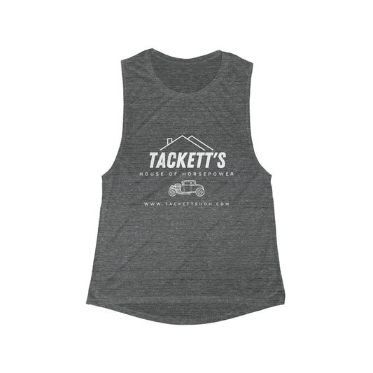 Original Logo Women's Flowy Muscle Tank Top, Casual Summer Apparel, Workout Wear, Relaxed Fit Top