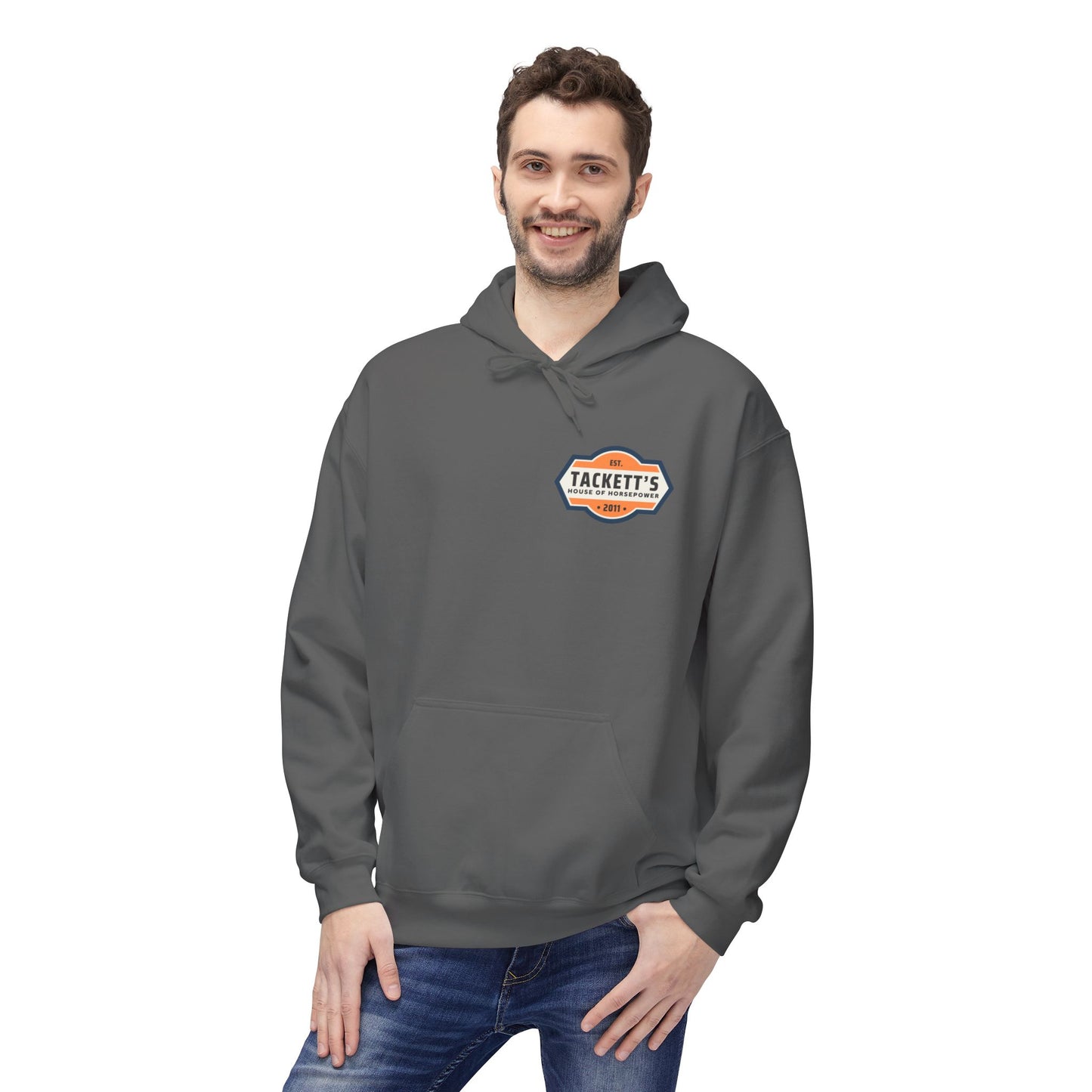 Tackett’s House of Horsepower Hoodie — Vintage Automotive Logo Pullover (Est. 2011)