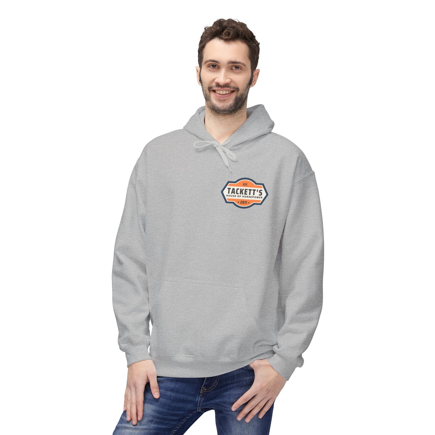Tackett’s House of Horsepower Hoodie — Vintage Automotive Logo Pullover (Est. 2011)