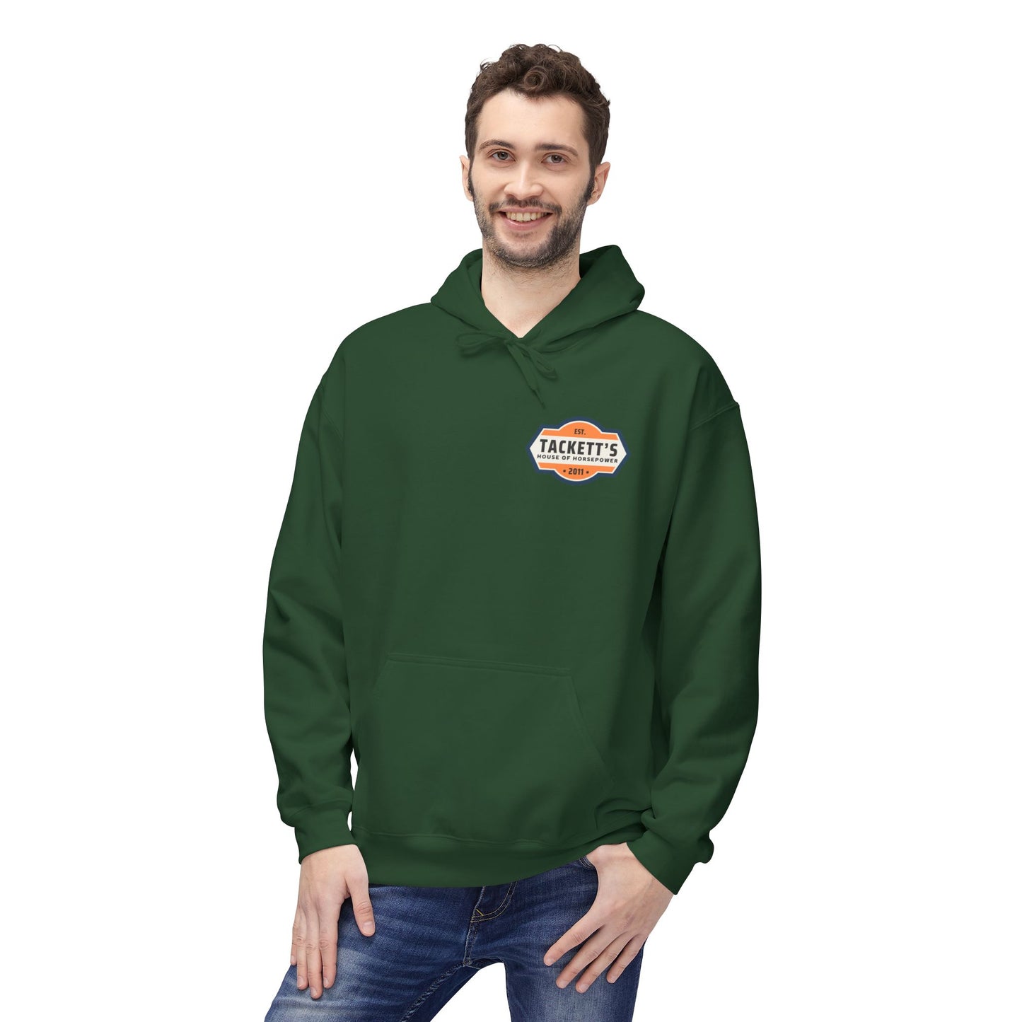 Tackett's House of Horsepower Hoodie — Vintage Automotive Logo Pullover
