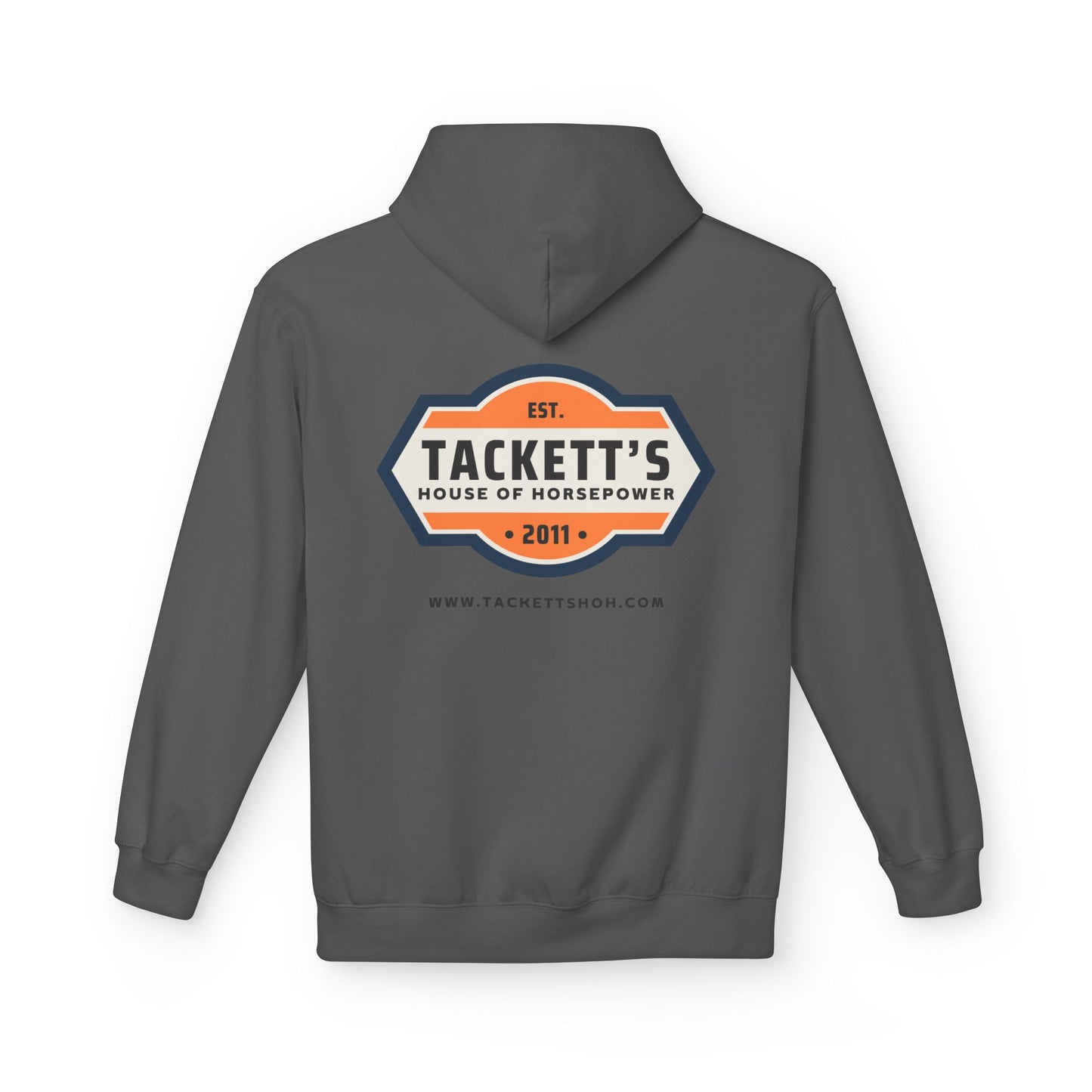 Tackett’s House of Horsepower Hoodie — Vintage Automotive Logo Pullover (Est. 2011)