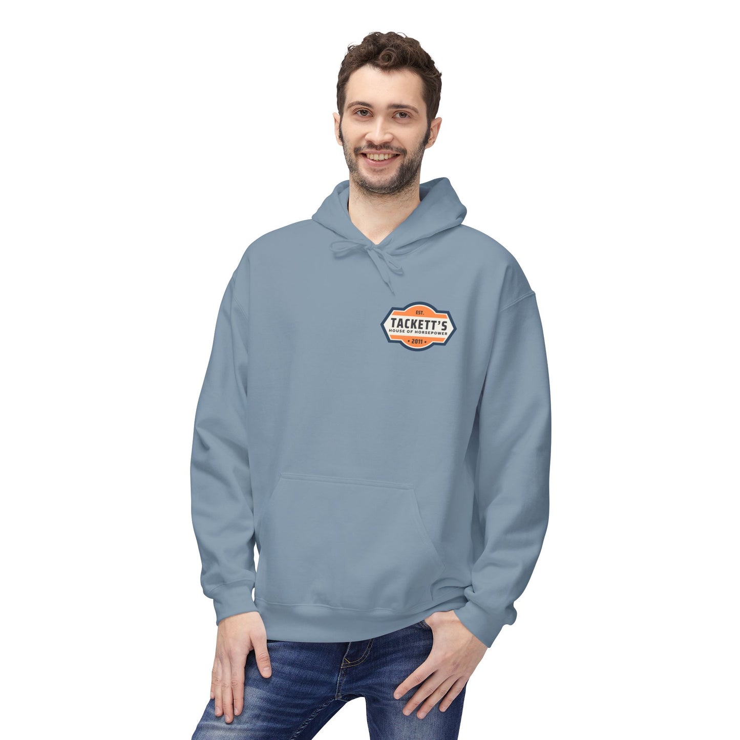 Tackett's House of Horsepower Hoodie — Vintage Automotive Logo Pullover
