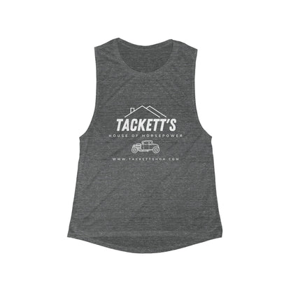 Original Logo Women's Flowy Muscle Tank Top, Casual Summer Apparel, Workout Wear, Relaxed Fit Top