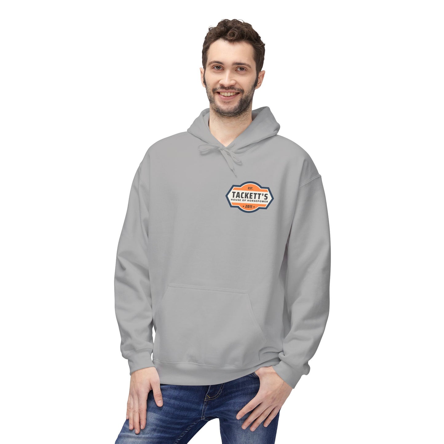 Tackett’s House of Horsepower Hoodie — Vintage Automotive Logo Pullover (Est. 2011)