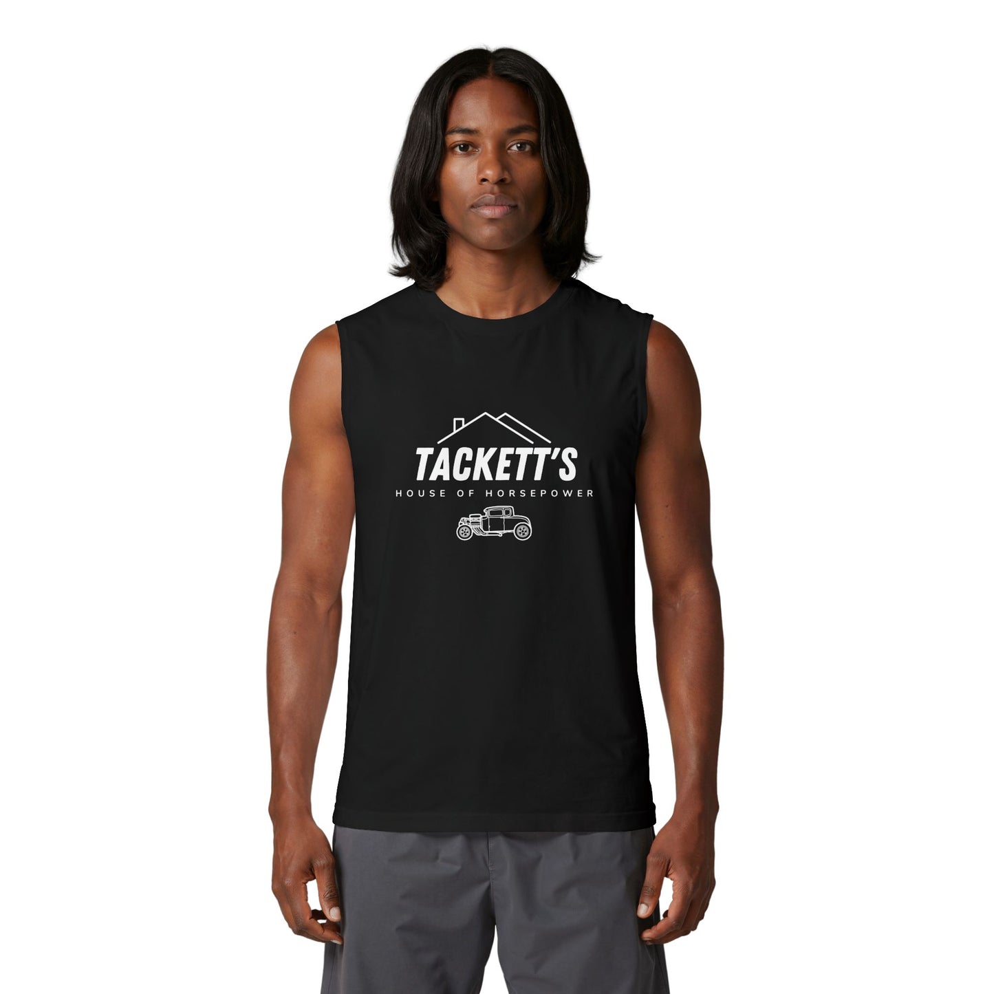Tackett's House of Horsepower Muscle Tank — Original Logo White Tank Top
