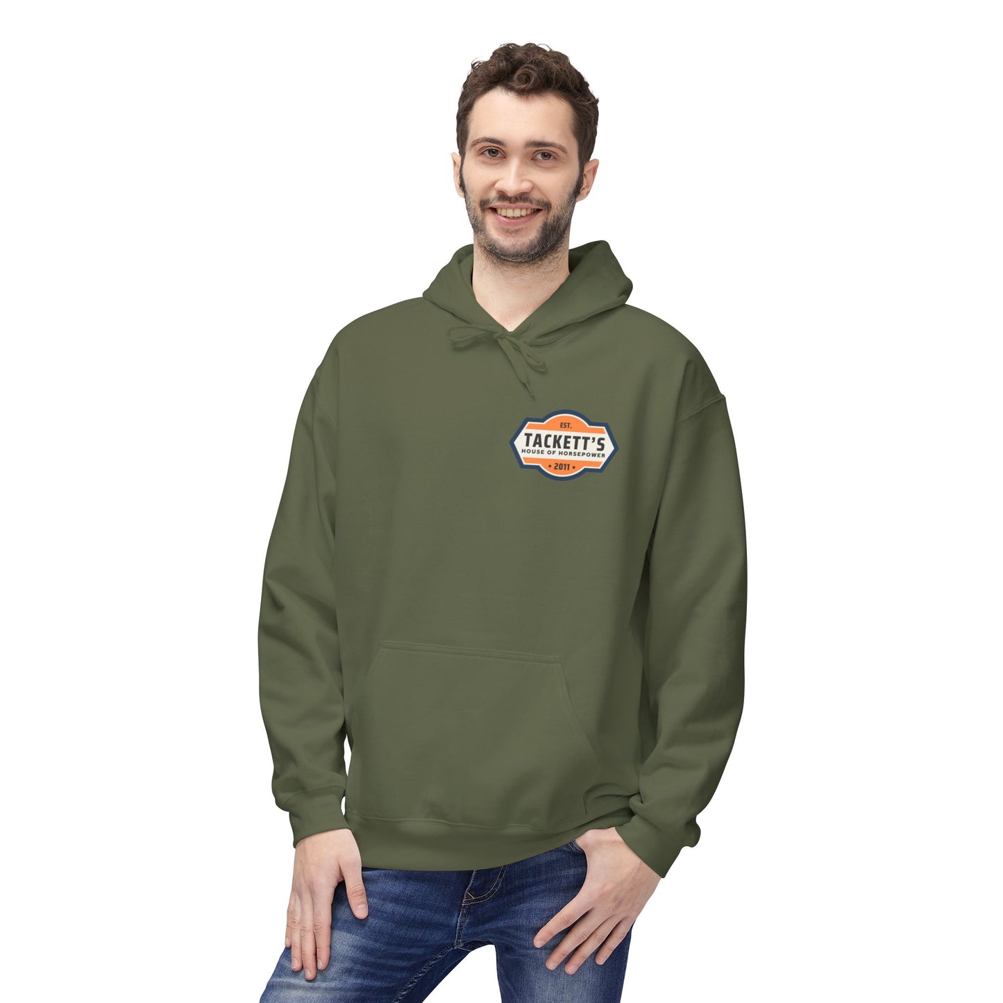 Tackett’s House of Horsepower Hoodie — Vintage Automotive Logo Pullover (Est. 2011)