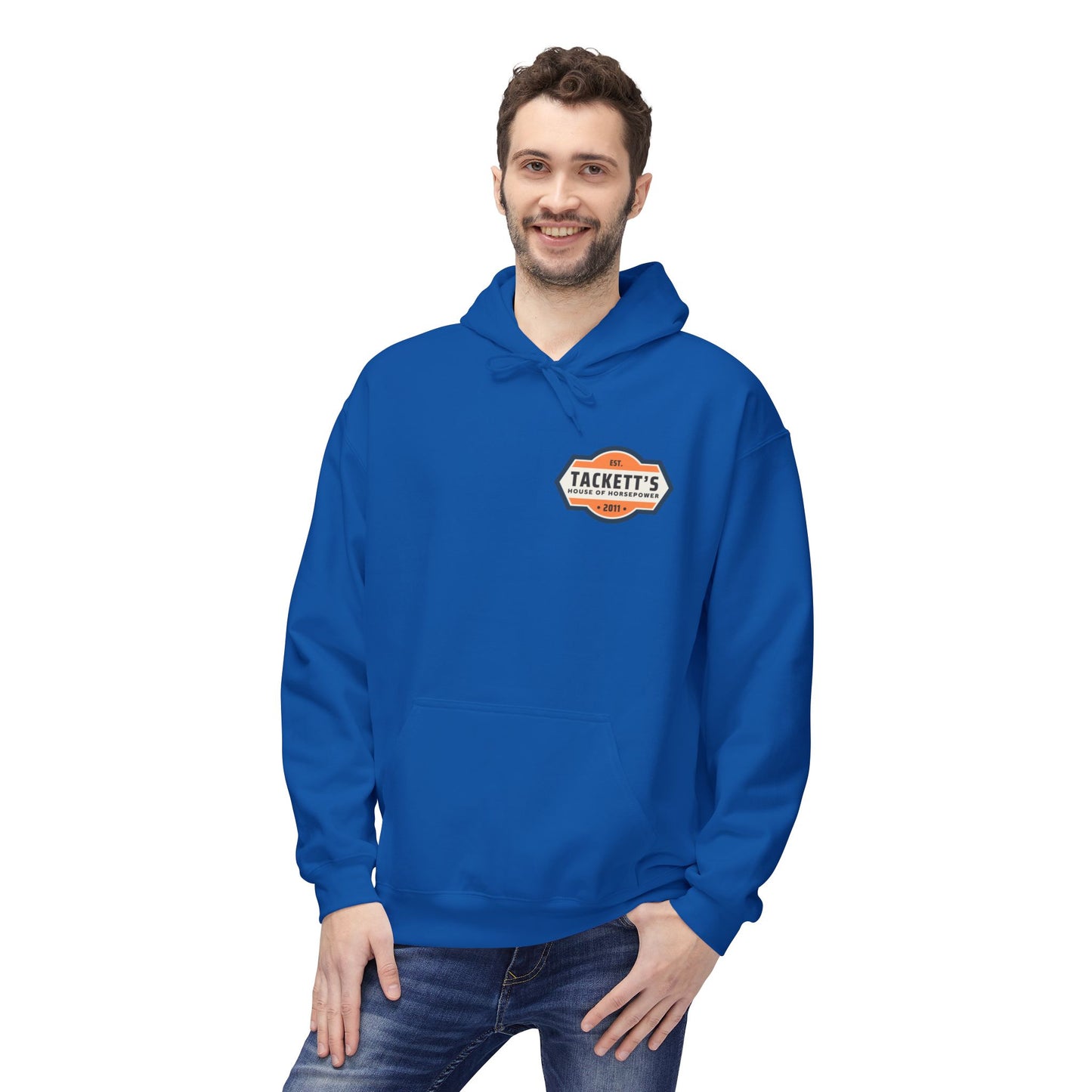Tackett’s House of Horsepower Hoodie — Vintage Automotive Logo Pullover (Est. 2011)