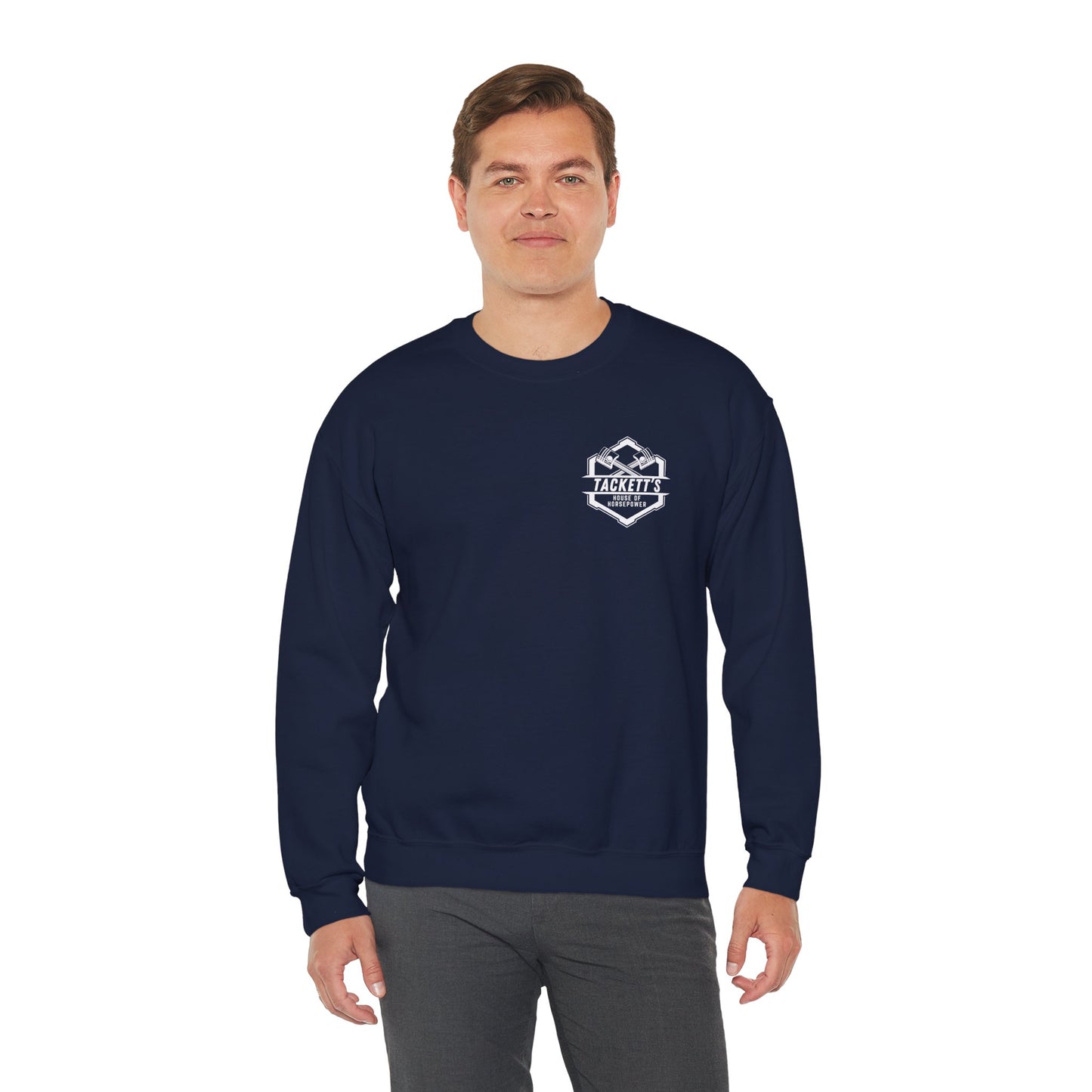 Sweatshirt Tackett's House of Horsepower — Mechanics Racing Crewneck, White Logo
