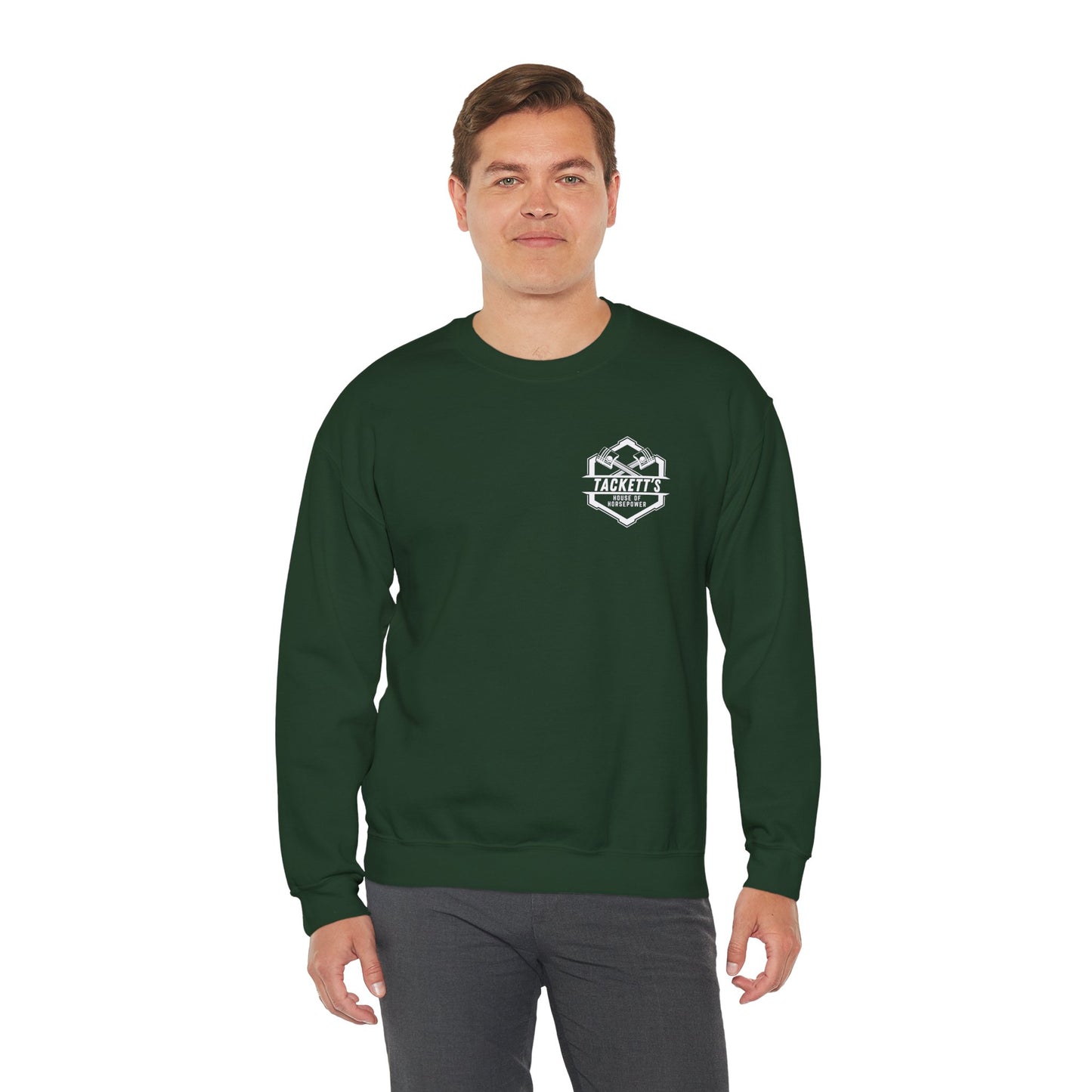 Sweatshirt Tackett's House of Horsepower — Mechanics Racing Crewneck, White Logo